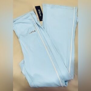 Bebe Sky Blue flare Leggings with White Trim